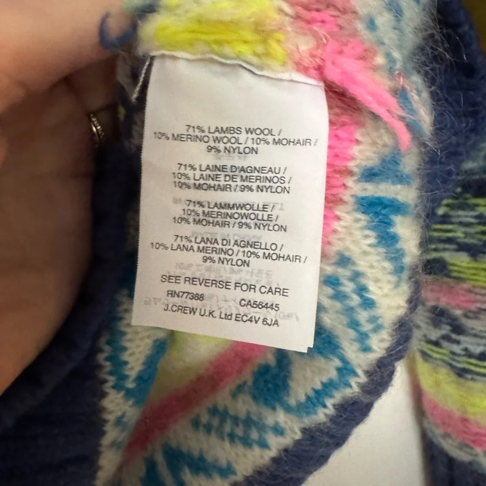 J. Crew Multicolor Fair Isle Patterned Crew Neck Wool Sweater NWT